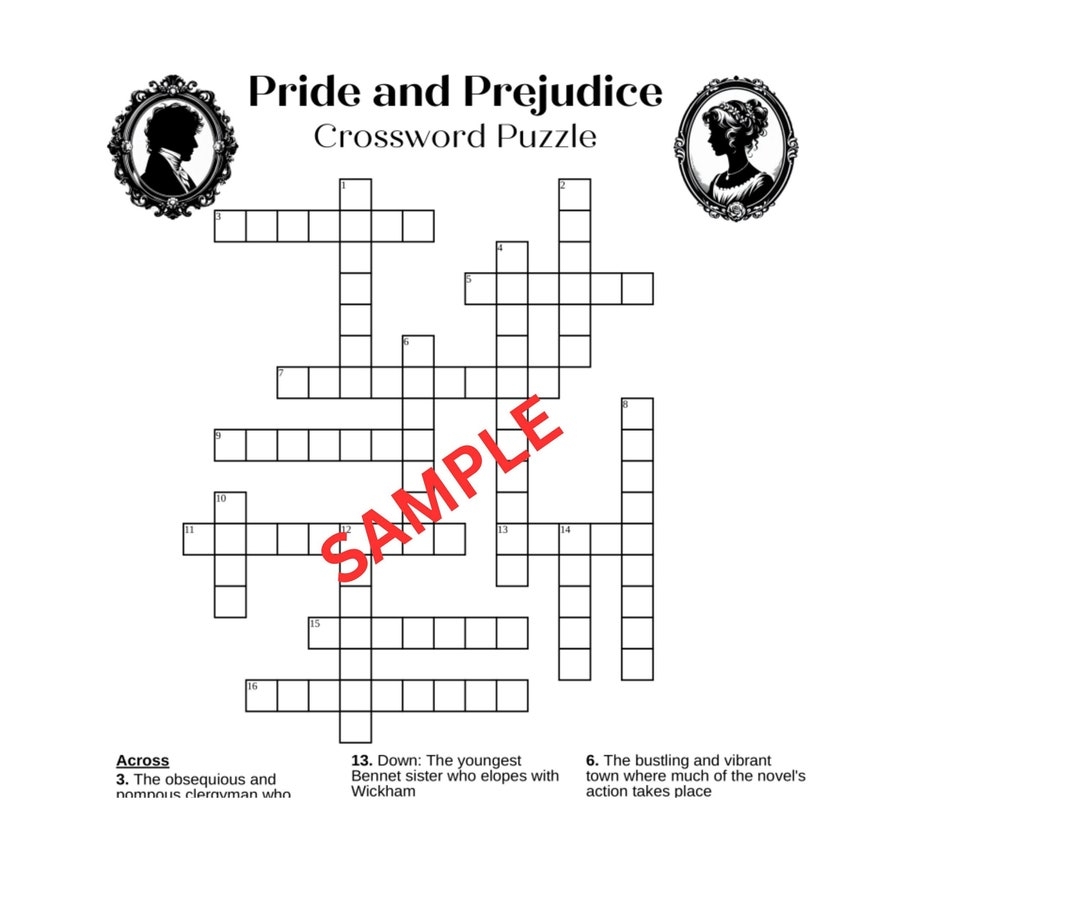 Pride And Prejudice Crossword Puzzle Game Printable Instant Download Digital Jane Austen Regency Etsy