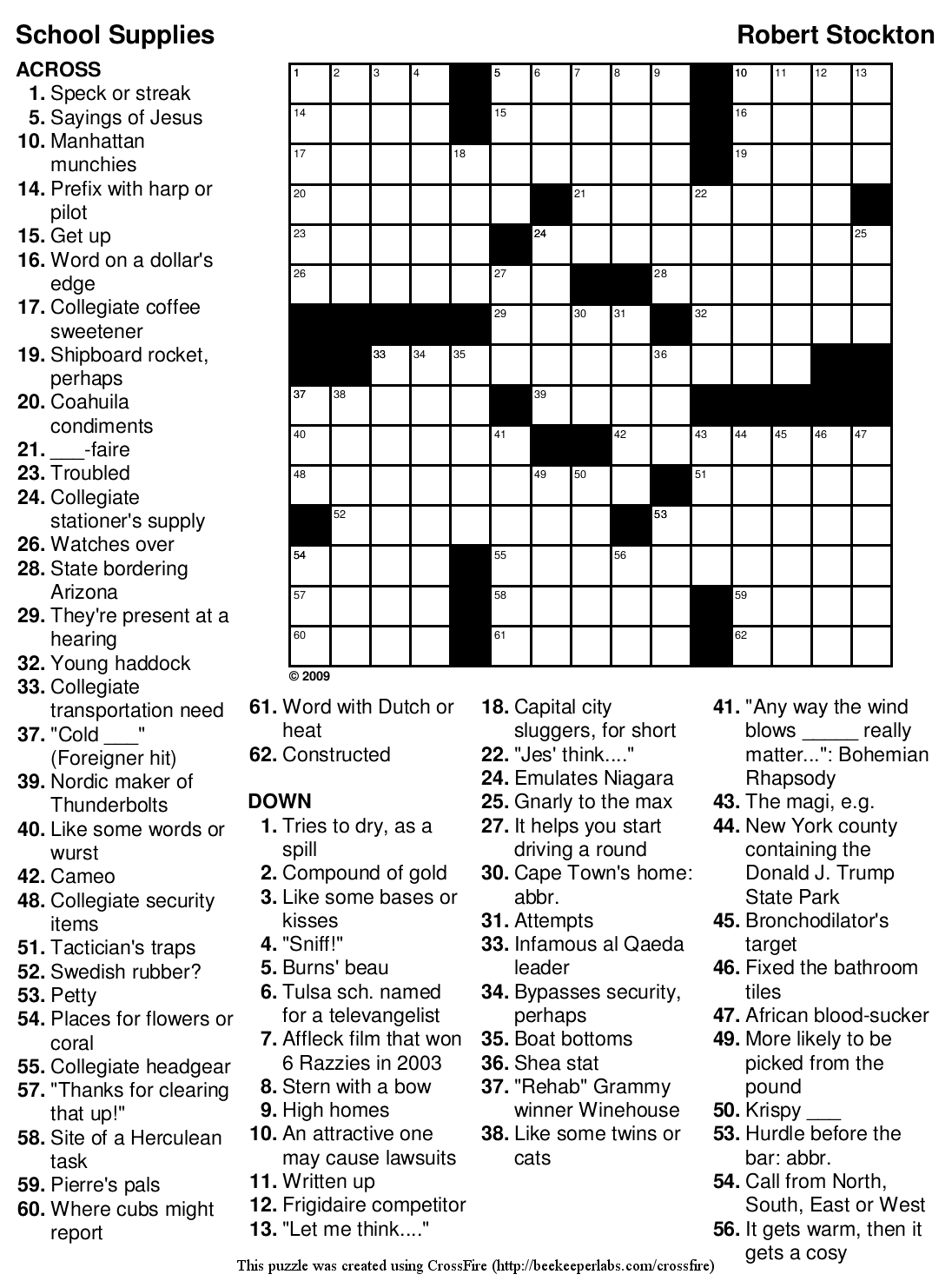 Easy Crosswords For High Schoolers