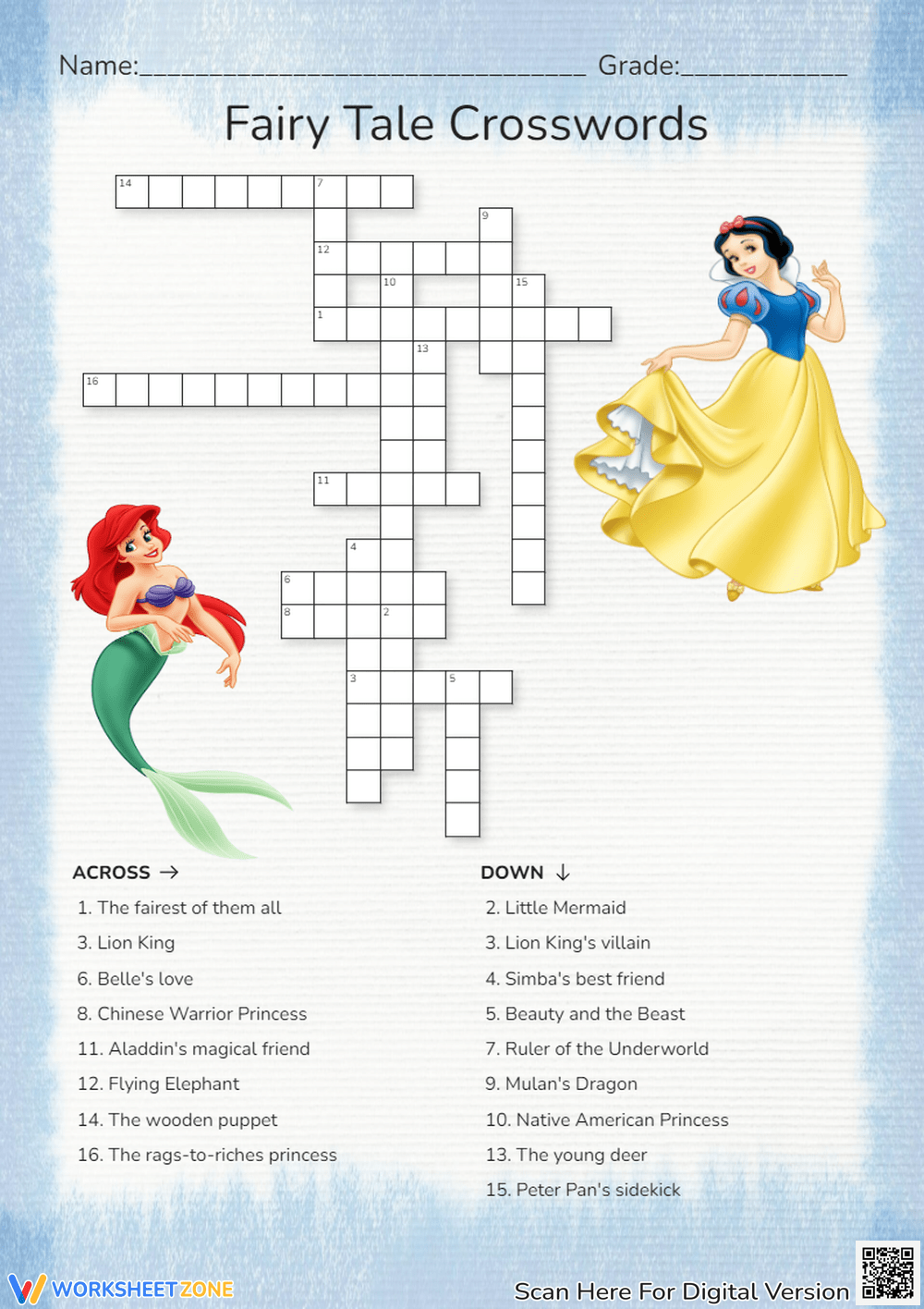 Printable Disney Crossword Puzzles Worksheets Download