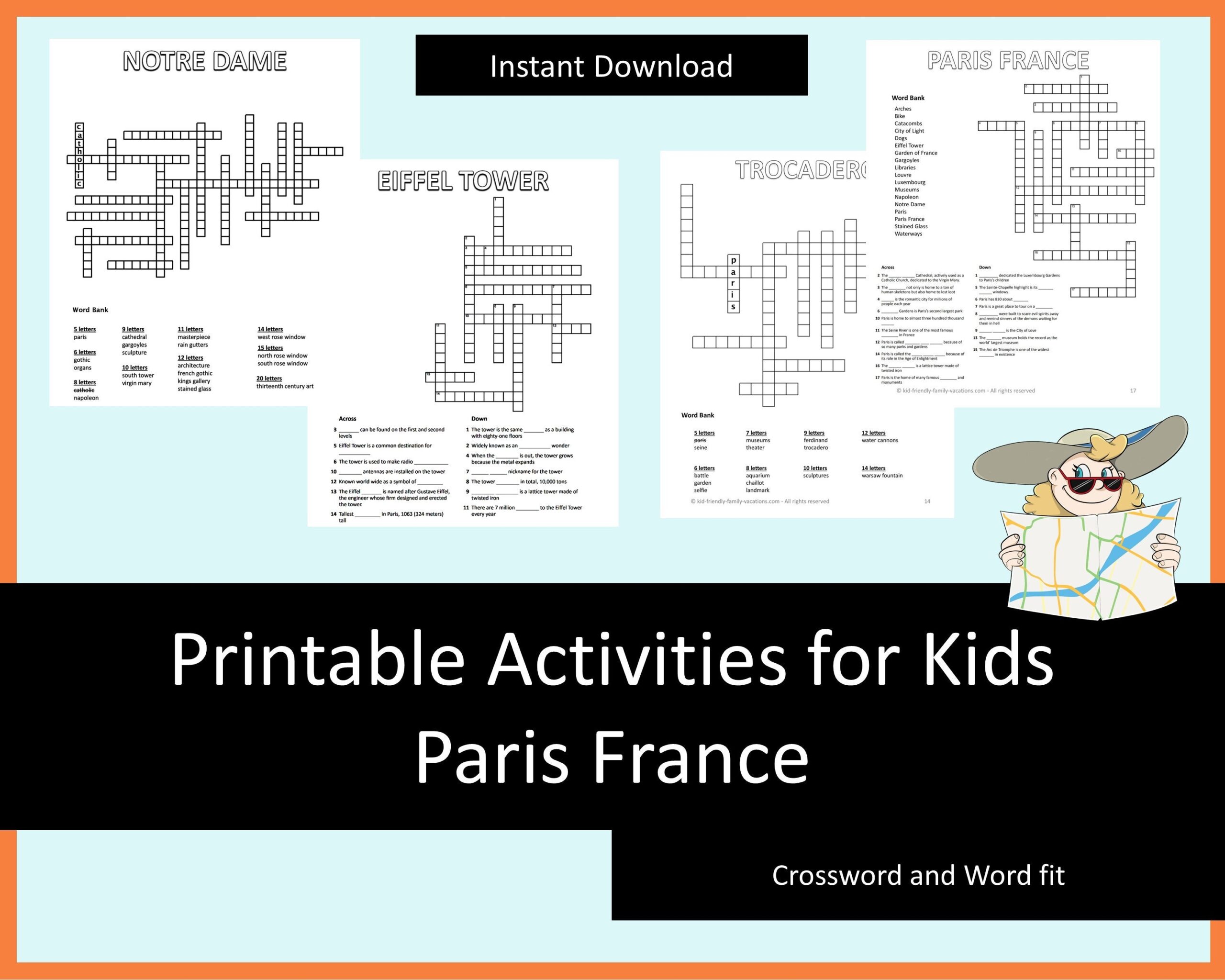 Printable Travel Activities For Kids Paris France Travel Games Crosswords Mazes Etsy