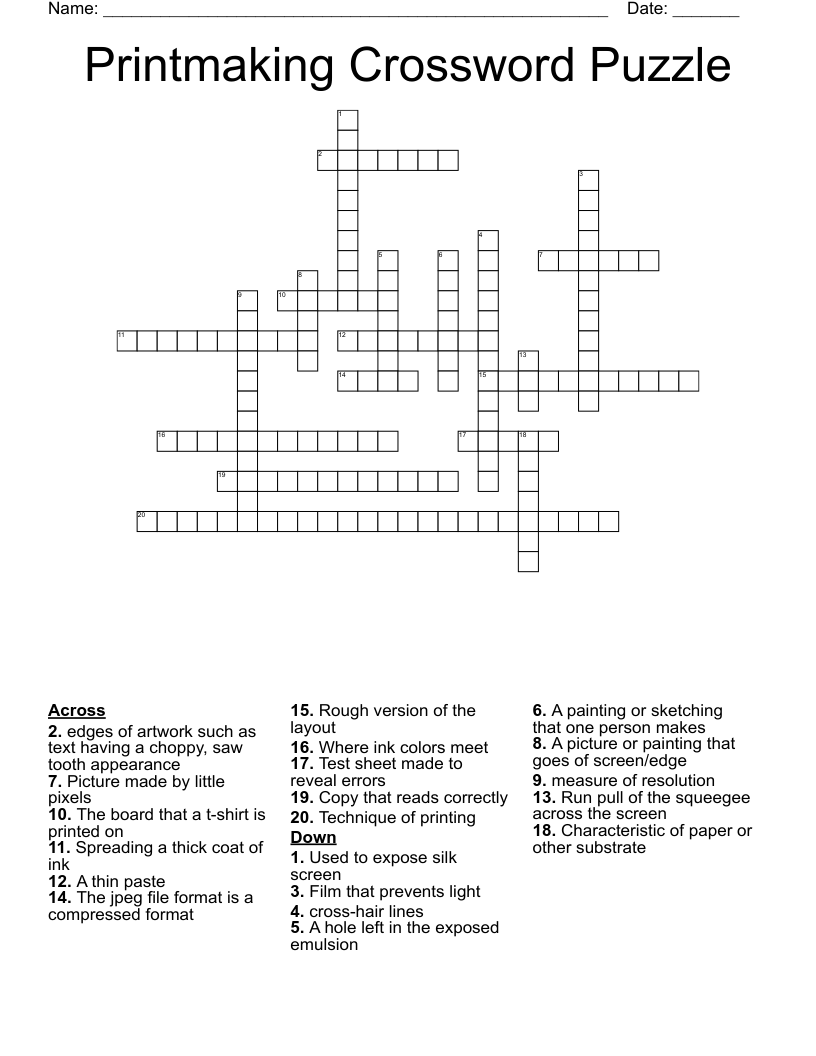 Printmaking Crossword Puzzle WordMint