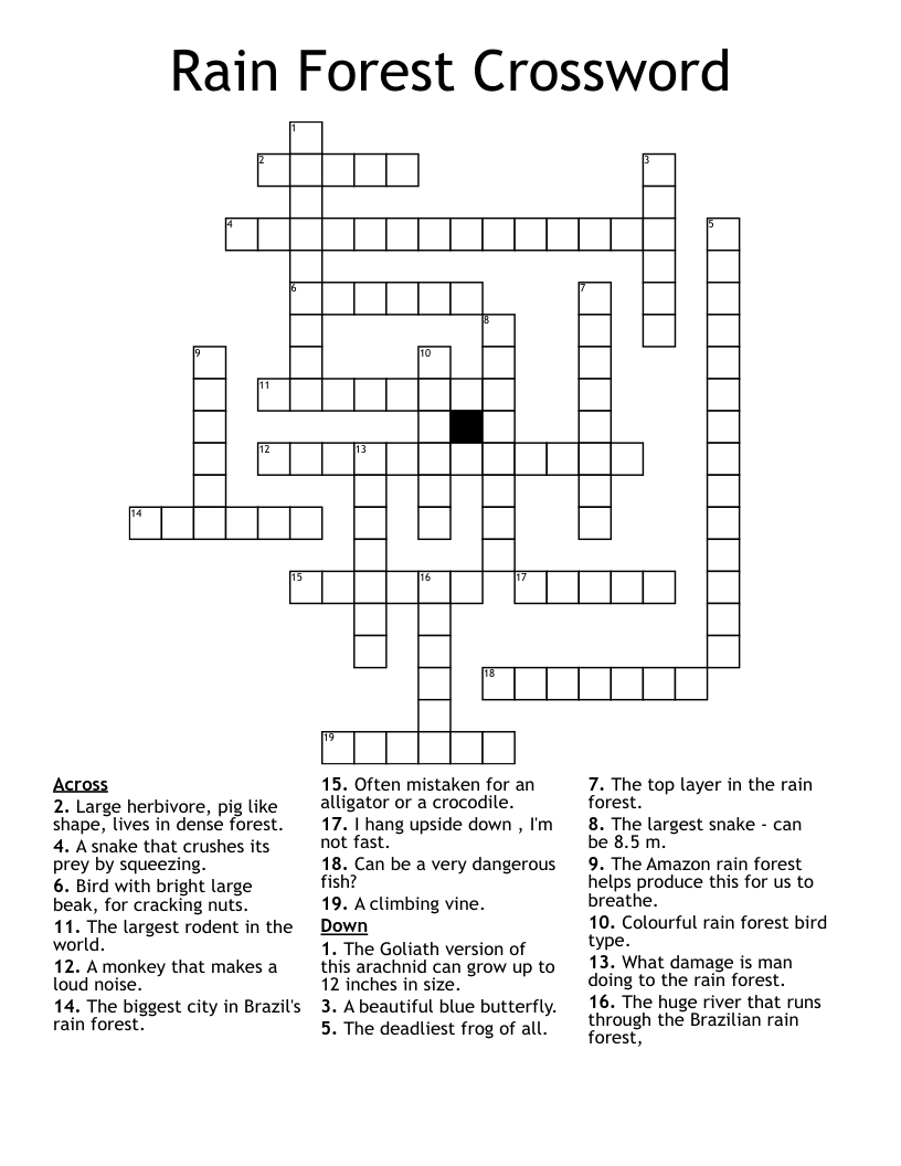 Rain Forest Crossword WordMint Rain Forest Crossword WordMint