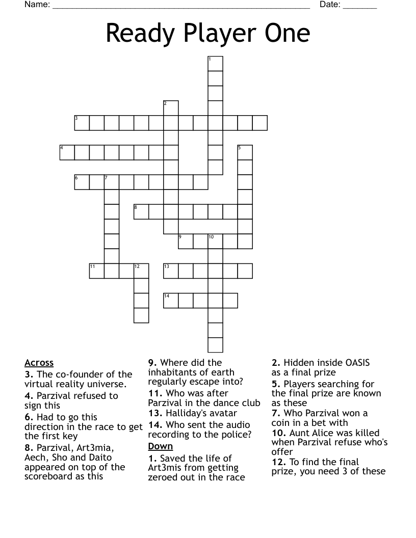 Ready Player One Crossword WordMint Ready Player One Crossword WordMint