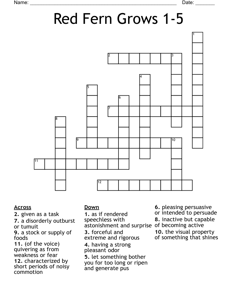 Red Fern Grows 1 5 Crossword WordMint