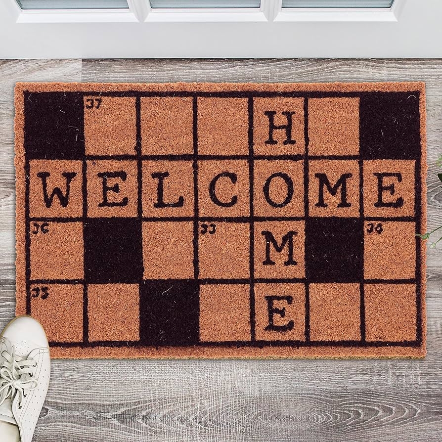 Relaxdays Coconut Doormat Crossword Puzzles 40 X 60 Cm Non Slip Door Scraper Indoor Outdoor Natural Black Amazon de Home Kitchen