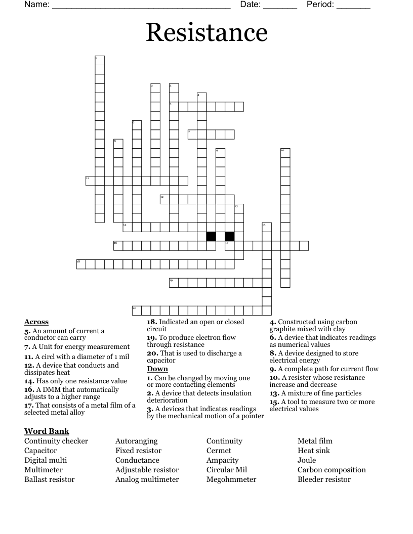 Resistance Unit Crossword