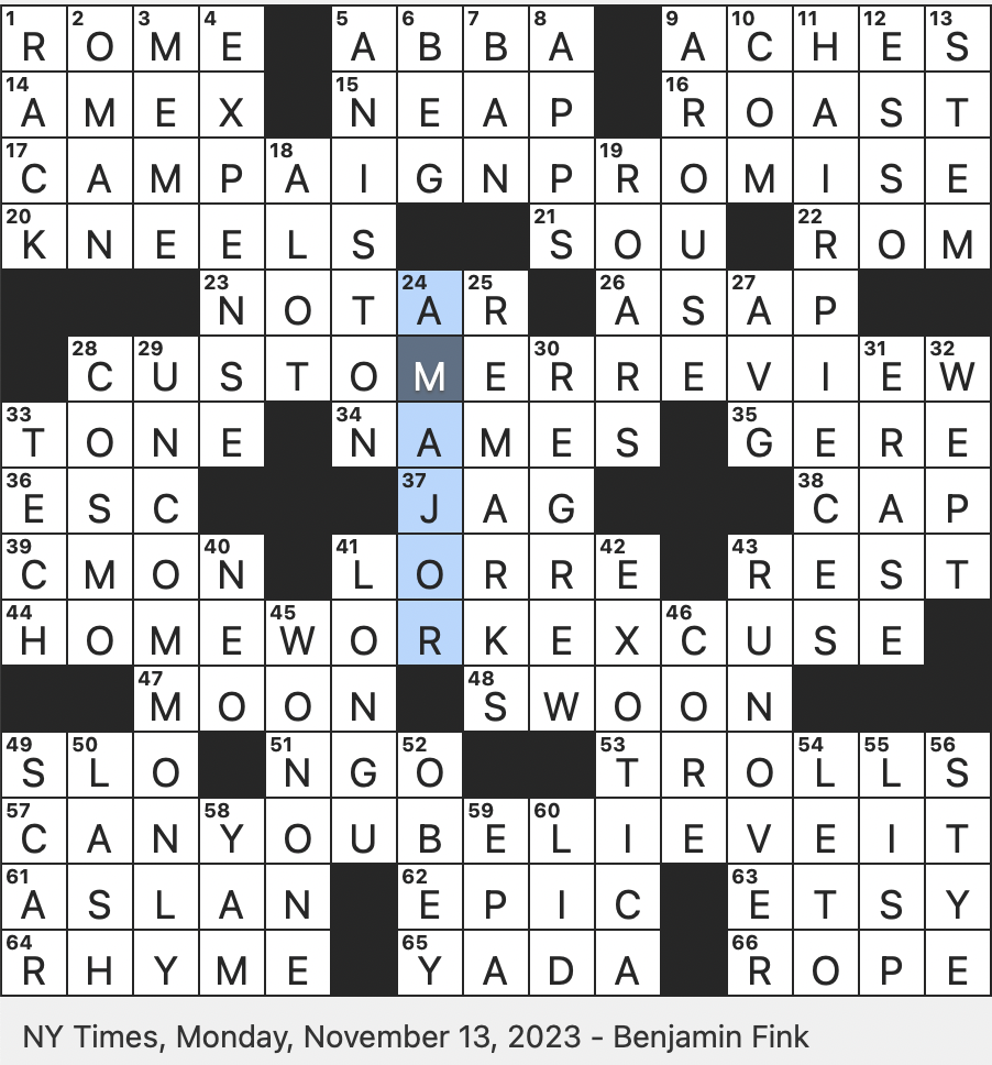 Rex Parker Does The NYT Crossword Puzzle Absence Noted In Vape Pen Ads MON 11 13 23 Claimed A Victory Homophonically Key Of Beethoven s Symphony No 7 1996 s Dancing Baby 