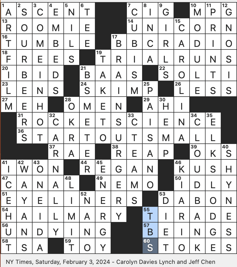 Rex Parker Does The NYT Crossword Puzzle Greek Word For knowledge SAT 2 3 24 Sir Georg Who Conducted 999 Chicago Symphony Concerts Cannabis With A High Level Of THC 