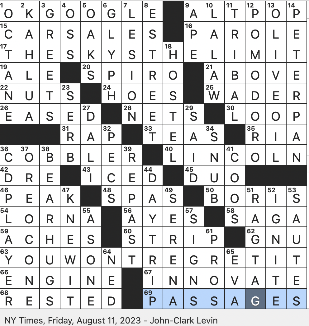Rex Parker Does The NYT Crossword Puzzle Locale In Belmar NJ That Lent Its Name To A Noted Rock n roll Band FRI 8 11 23 Names Of Three Czars Of Bulgaria Music