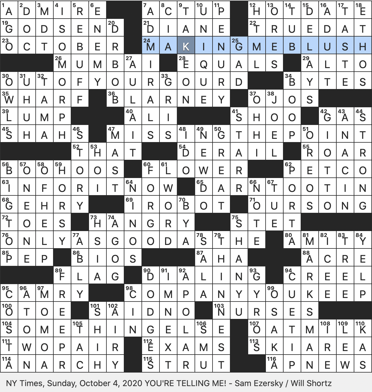 Rex Parker Does The NYT Crossword Puzzle Physician Who Co founded A A Familiarly SUN 10 4 20 Earliest Known Chinese Dynasty Dating Back To 2000 BC Villain In 1998 s Mulan Texas