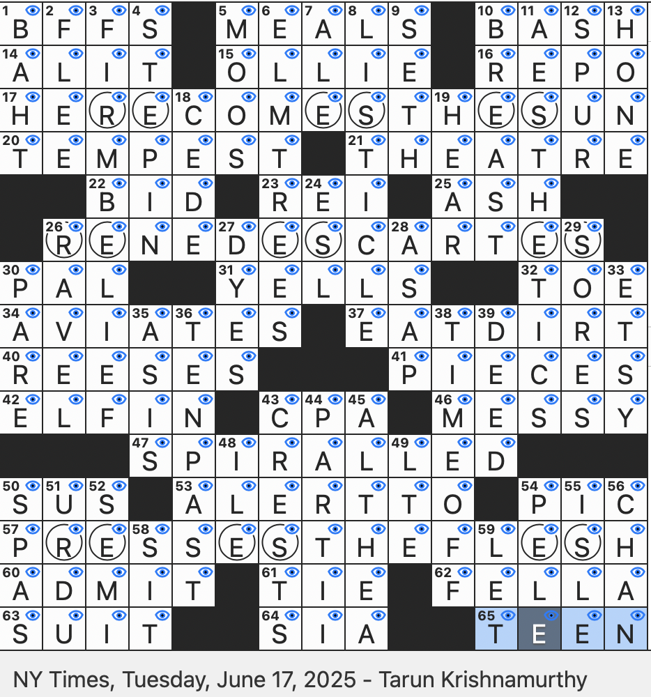 Rex Parker Does The NYT Crossword Puzzle Ride or dies In Brief TUE 6 17 25 Shady In Modern Lingo Wireless Standard Inits Windstorm Often Accompanied By Rain Tennis s Gibson Who