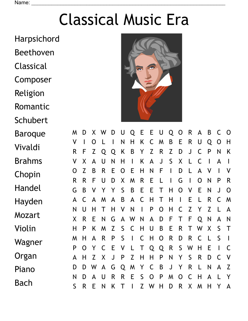 Romantic Music Vocabulary Crossword WordMint