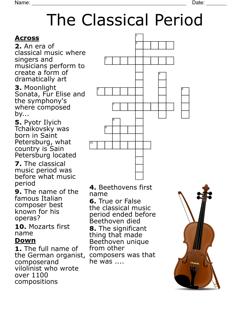 Romantic Music Vocabulary Crossword WordMint