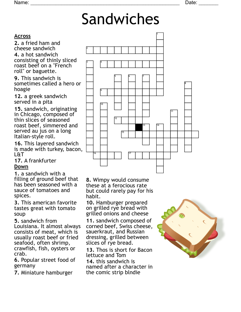 Sandwiches Crossword WordMint
