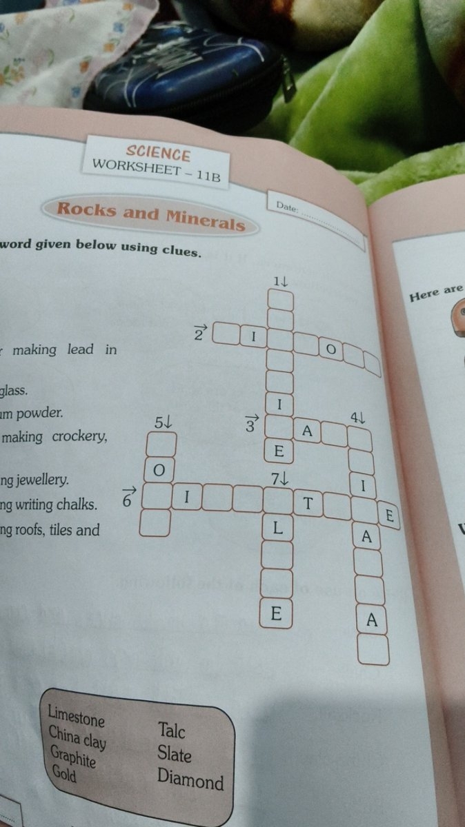 SCIENCE WORKSHEET 11B Rocks And Minerals Complete The Crossword Given 