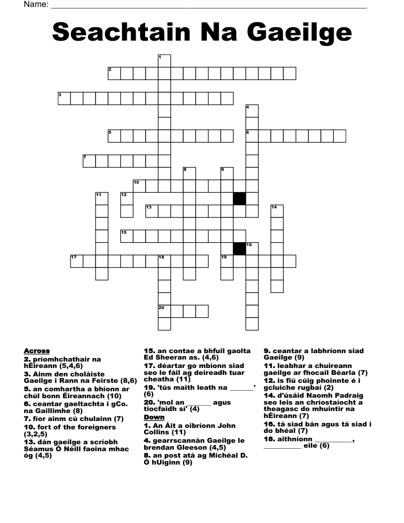 Seachtain Na Gaeilge Crossword WordMint