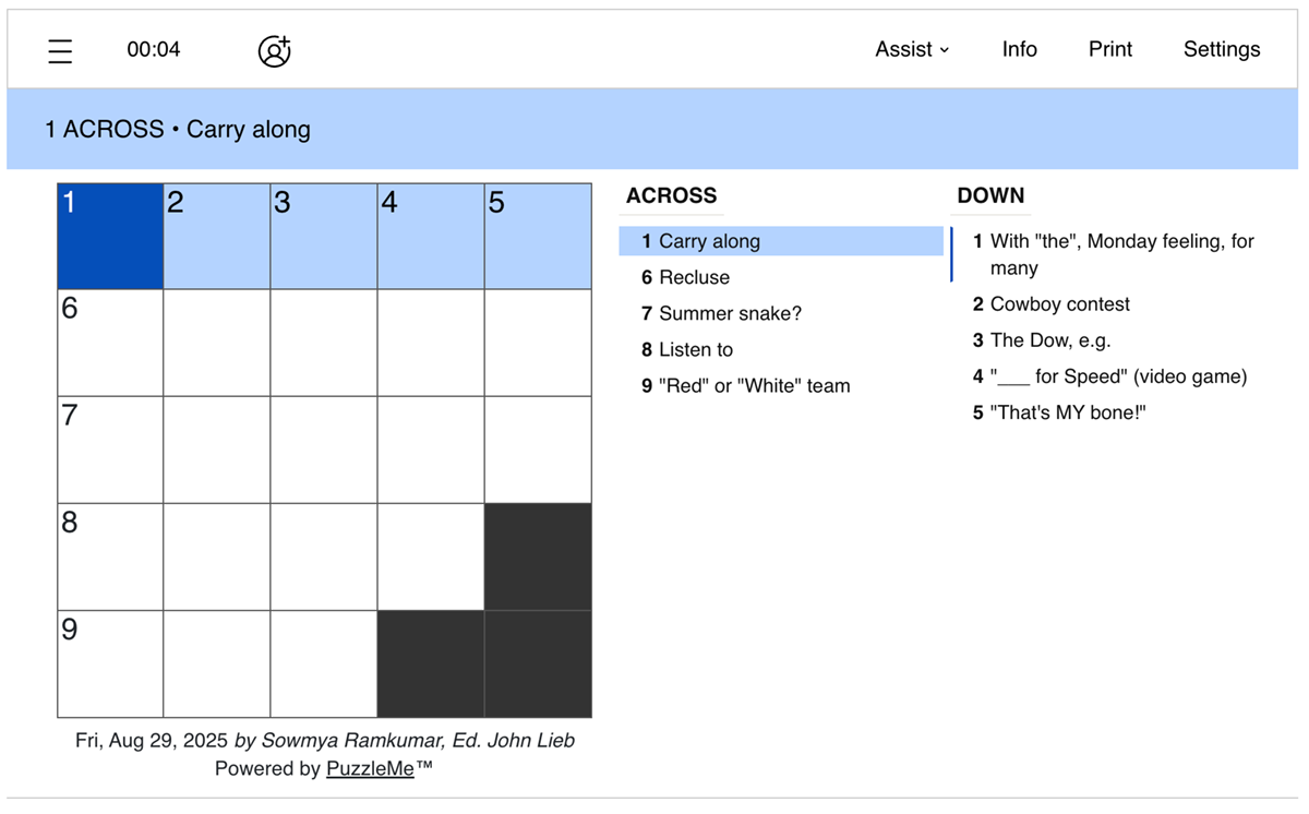 Seattle Times Mini Crossword Answers Today UPDATED Try Hard Guides