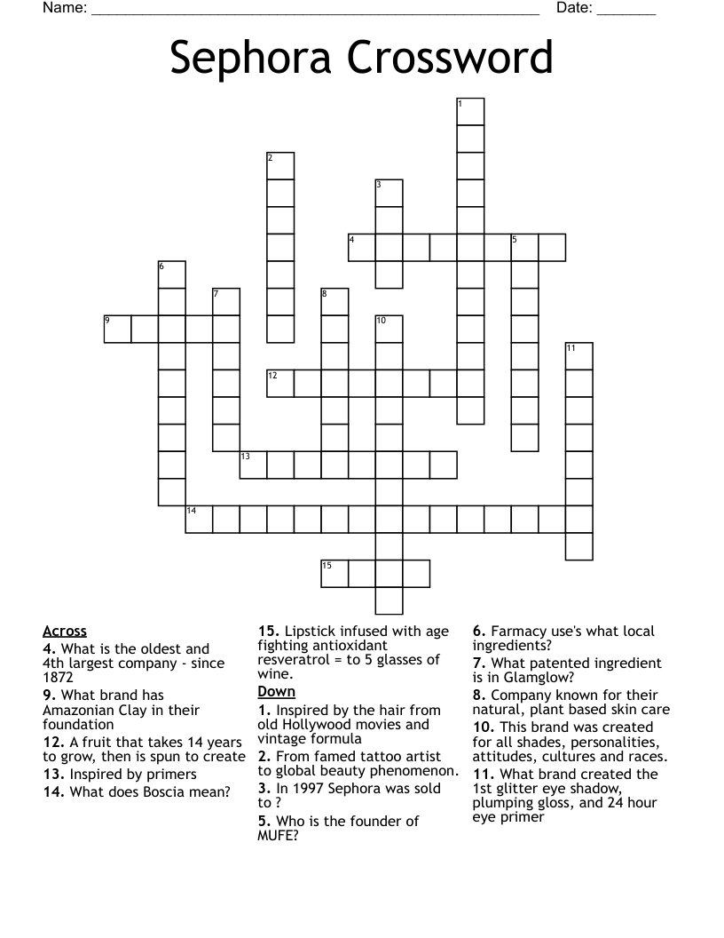 Skin Care Brand Crossword