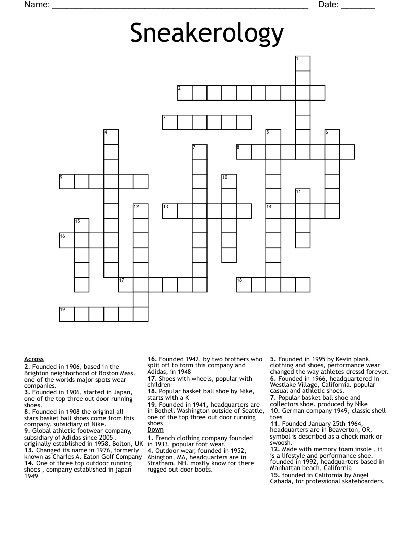 Major Brand Of Athletic Shoes Crossword