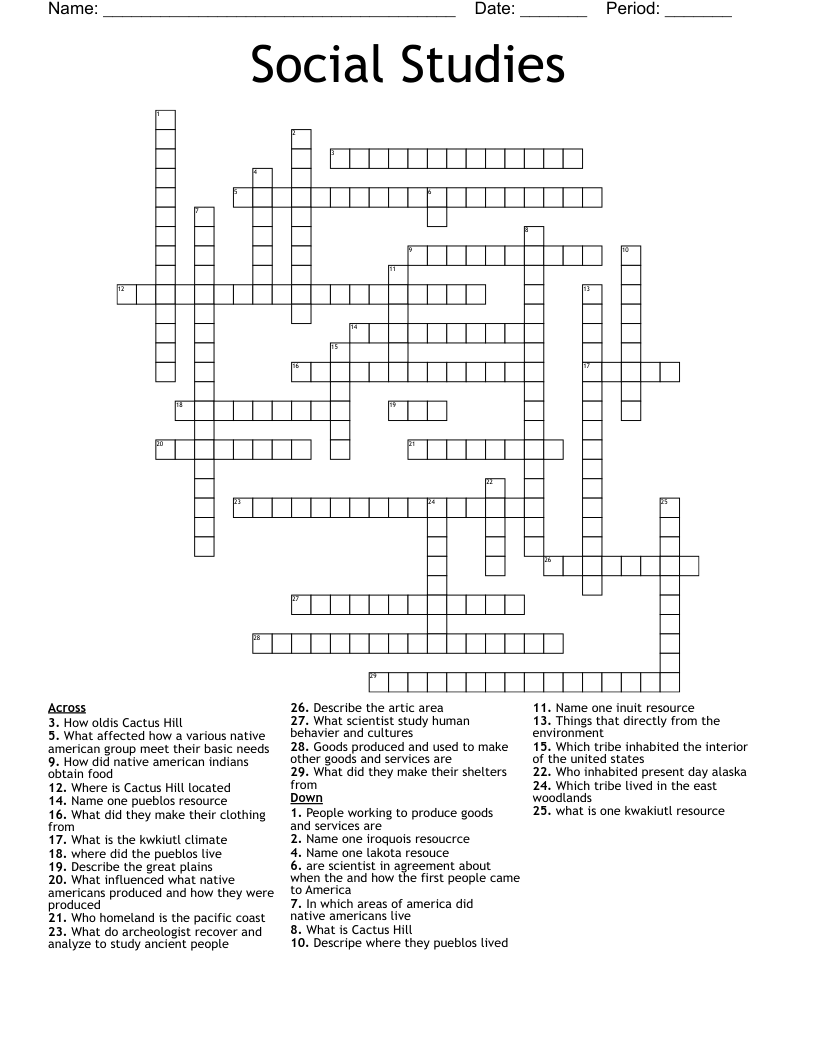 Social Studies Crossword WordMint
