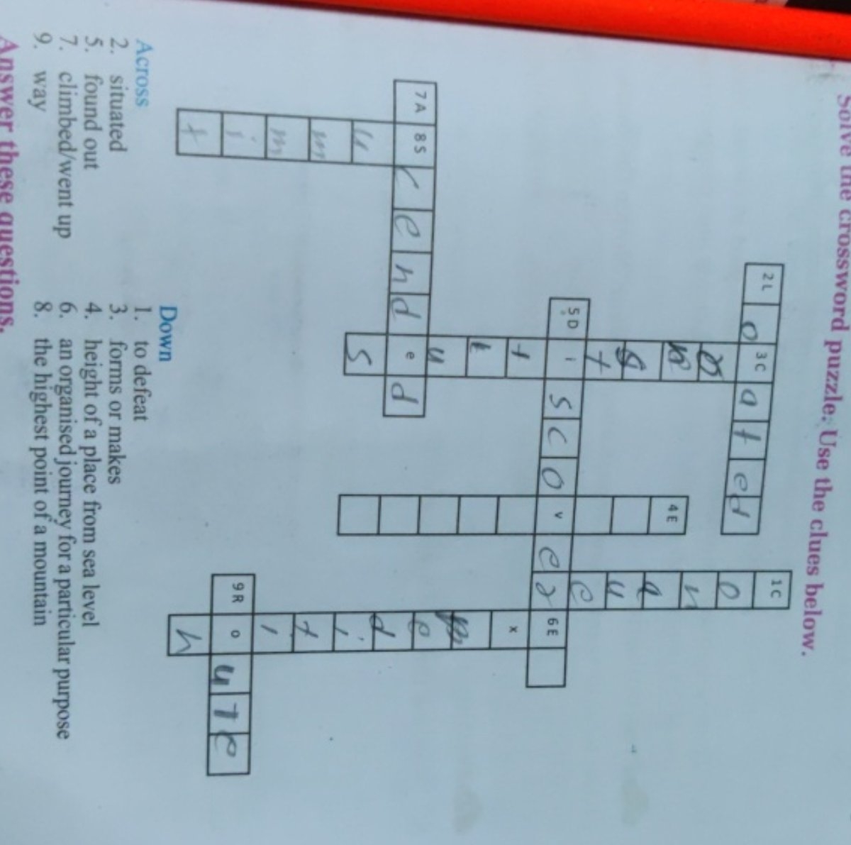 Solve The Crossword Puzzle Use The Clues Below Across Situated Found O 