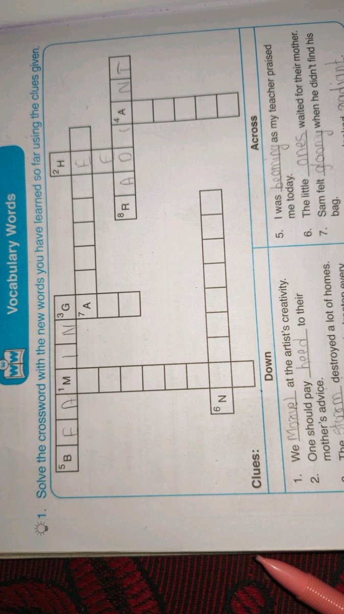 Solve The Crossword With The New Words You Have Learned So Far Using The 