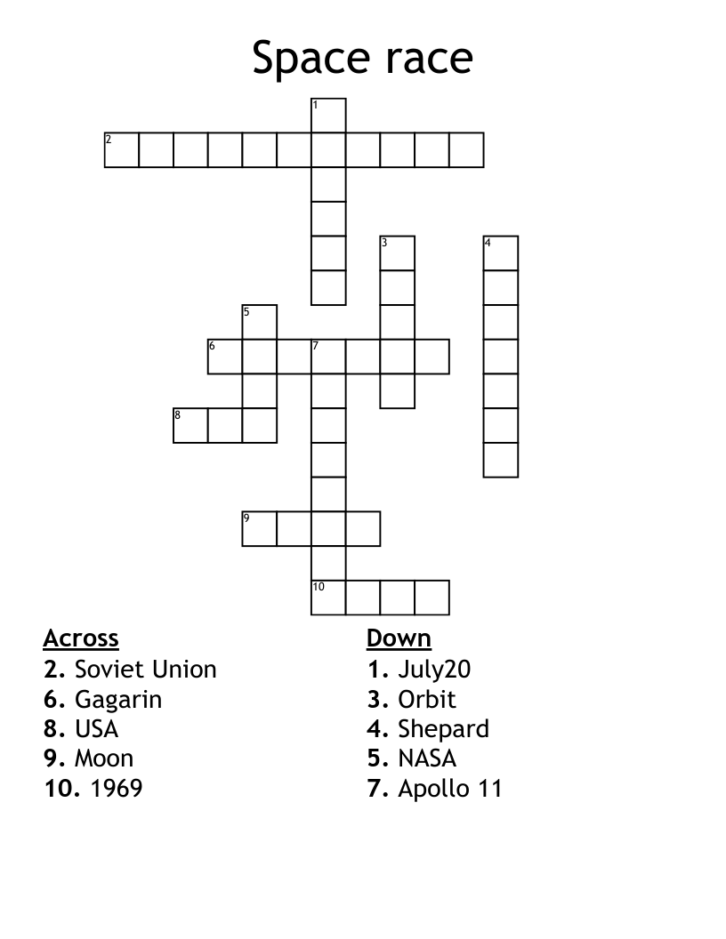 Space Race Crossword WordMint
