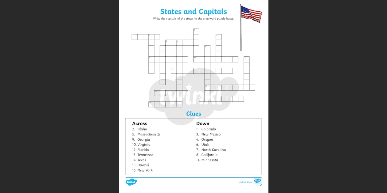 States And Capitals Crossword