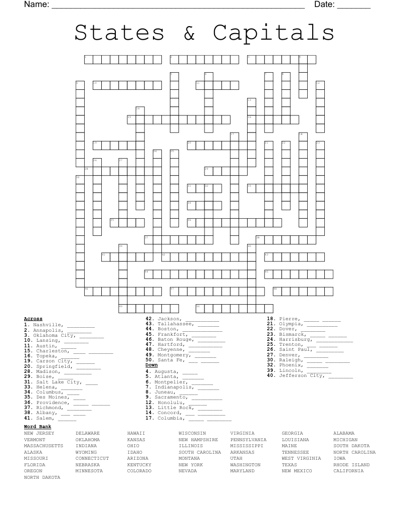 South Carolina The Blank State Crossword