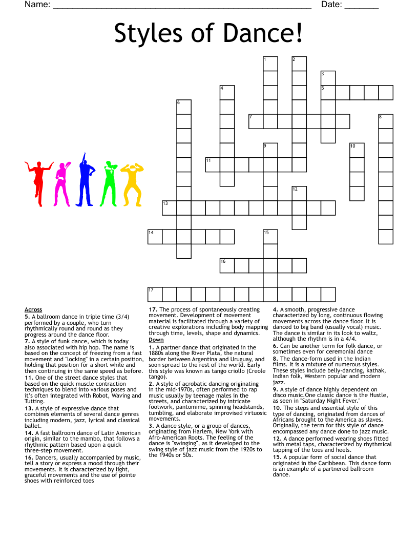 Styles Of Dance Crossword WordMint Styles Of Dance Crossword WordMint