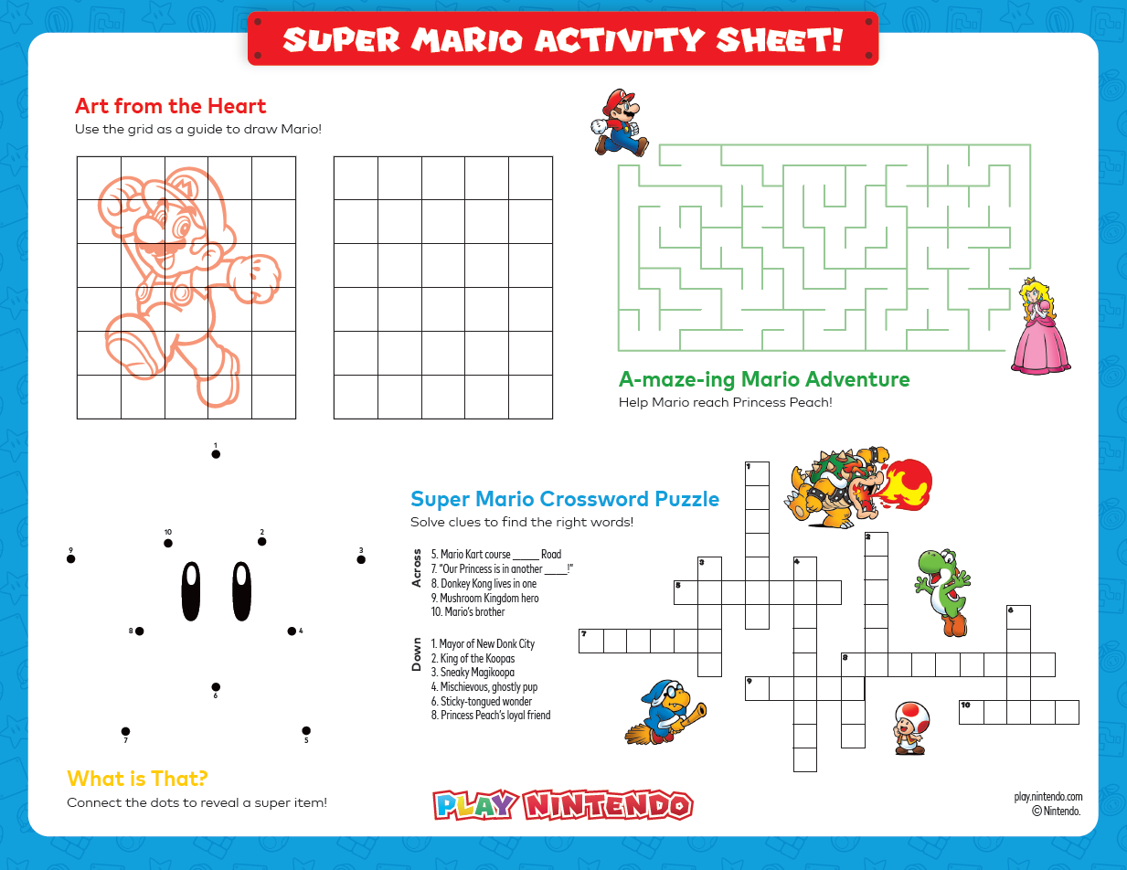 Super Mario Printable Activity Sheet For Kids Play Nintendo 