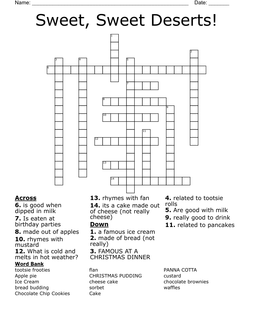 Sweet Sweet Deserts Crossword WordMint