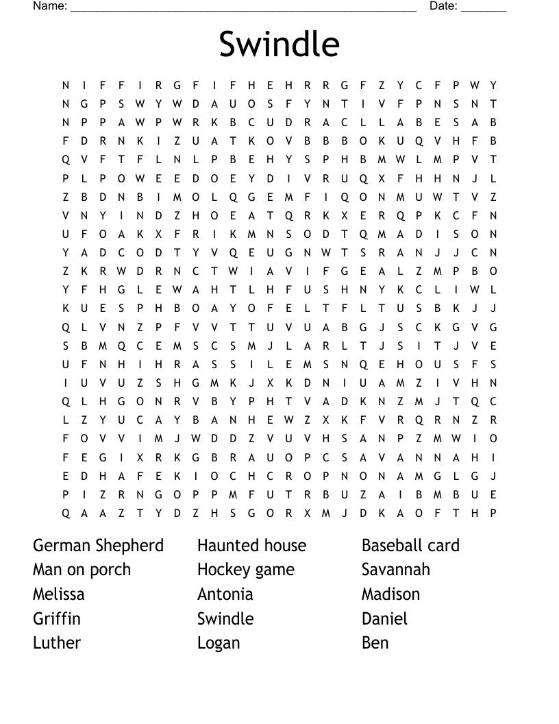 Swindle Word Search WordMint