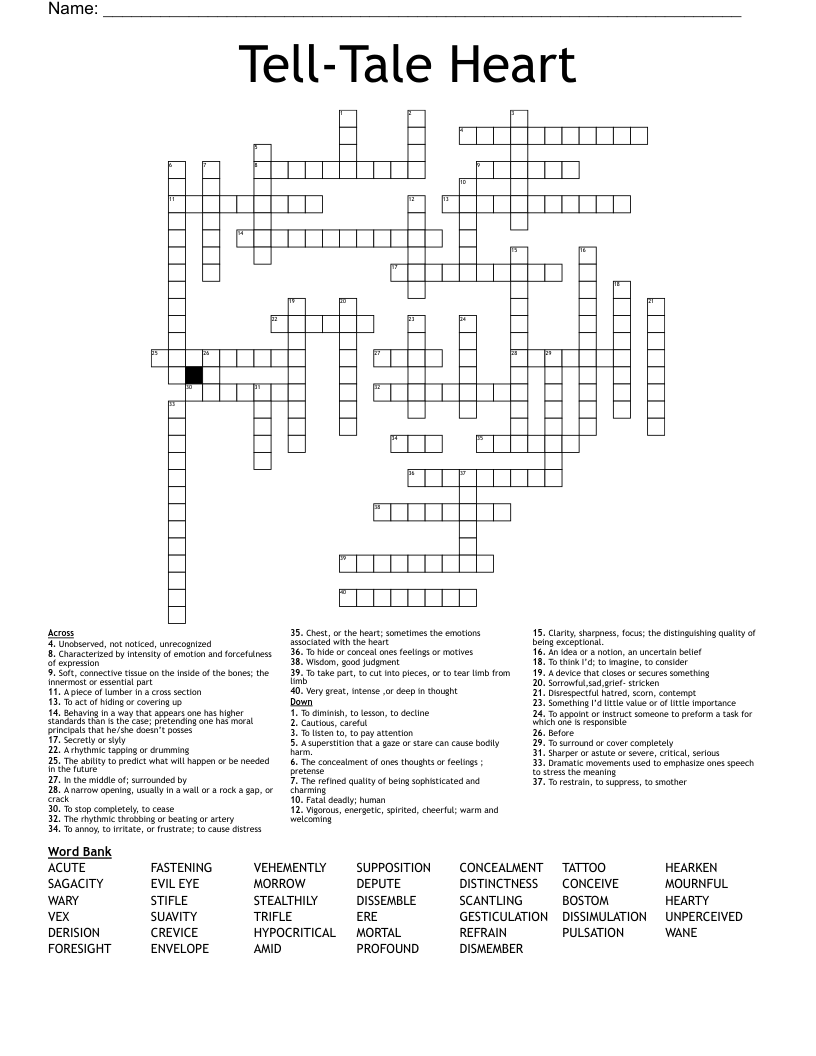 Tell Tale Heart Crossword WordMint