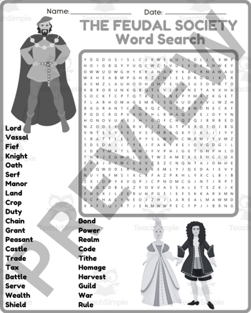 THE FEUDAL SYSTEM FEUDALISM Word Search Puzzle Worksheet Activity By Teach Simple