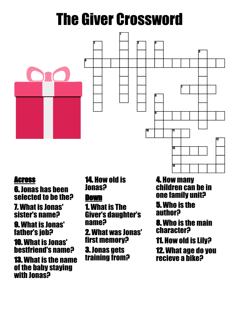 The Giver Crossword WordMint