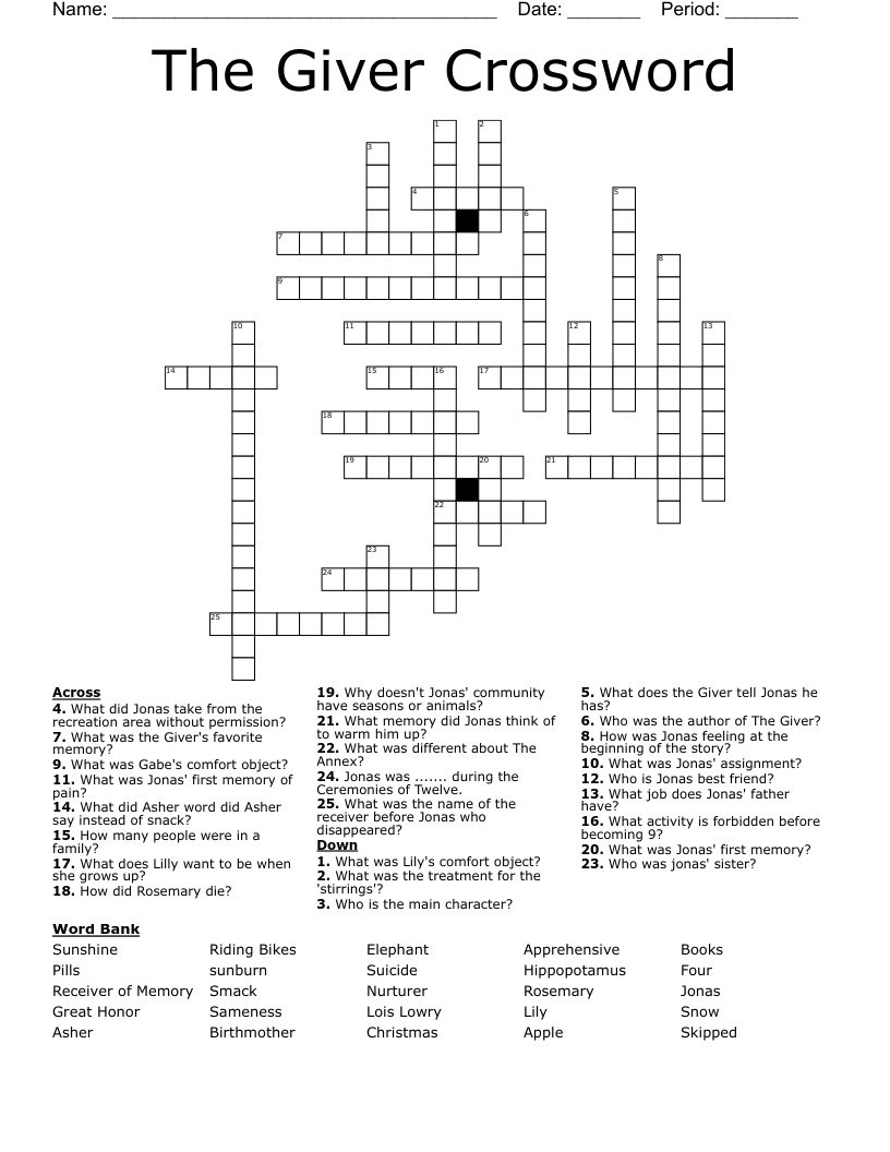 The Giver Crossword WordMint