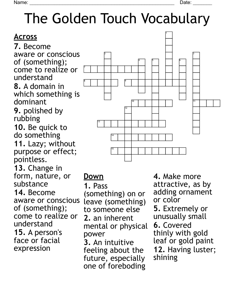 The Golden Touch Vocabulary Crossword WordMint
