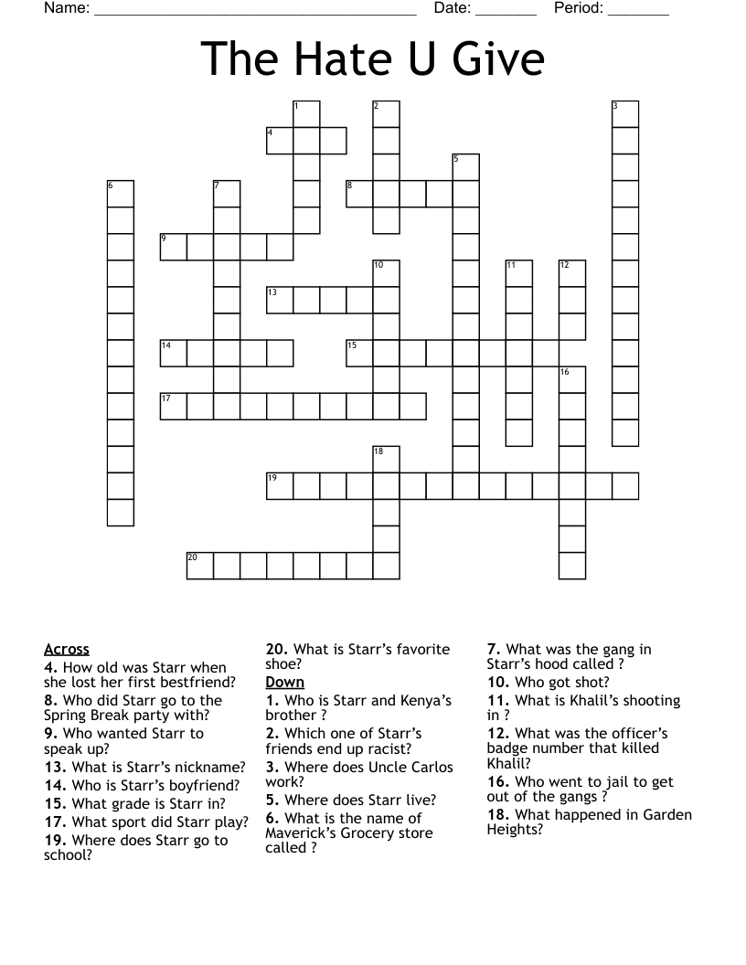 The Hate U Give Crossword WordMint