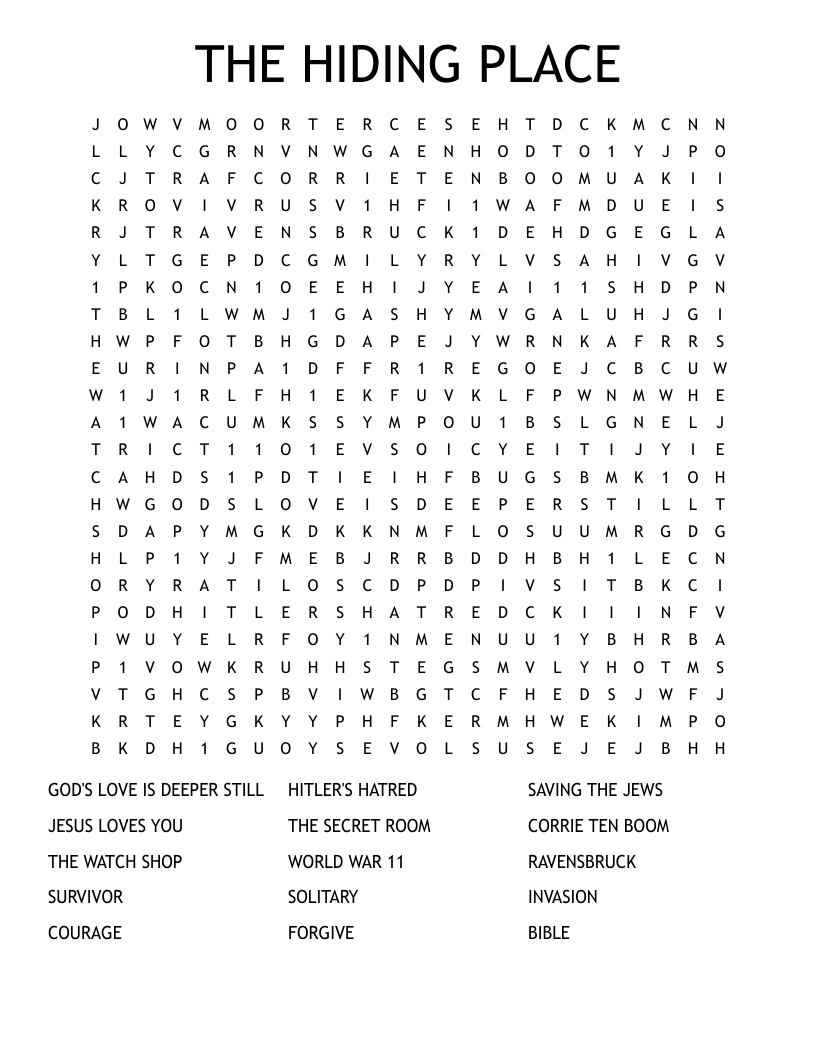 The Hiding Place Crossword WordMint
