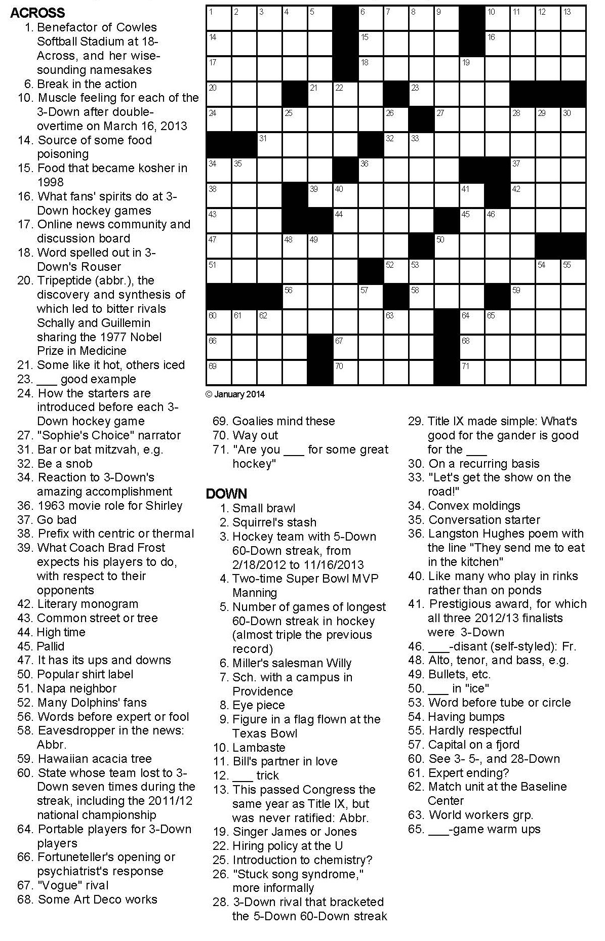 The Puck Stops Here at Ridder Crossword Puzzle