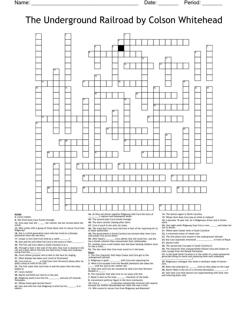 The Underground Railroad By Colson Whitehead Crossword WordMint