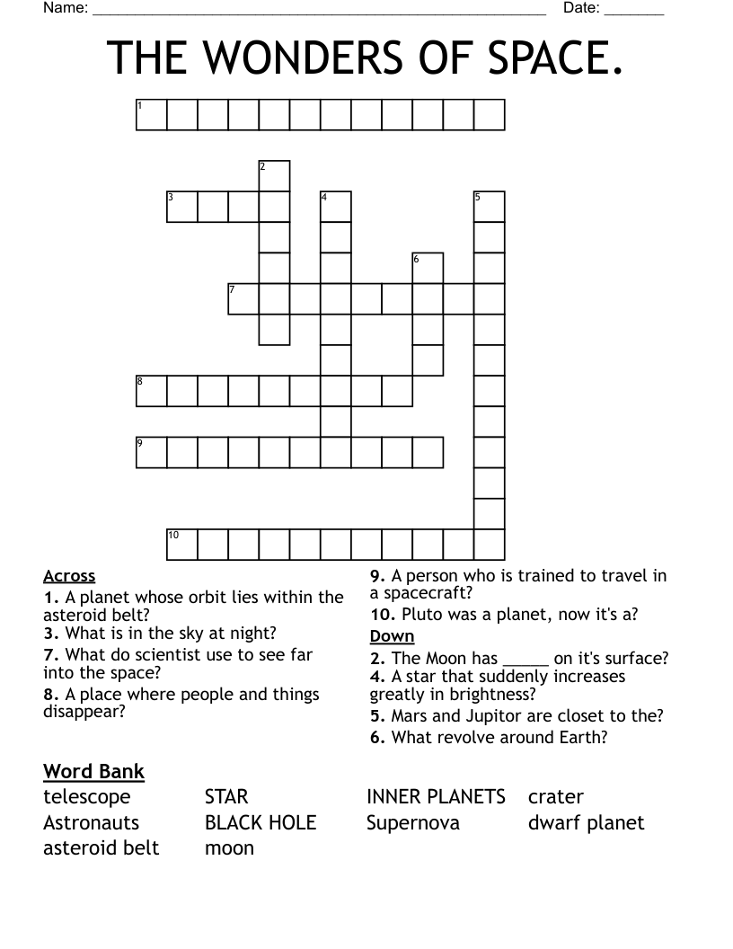 THE WONDERS OF SPACE Crossword WordMint THE WONDERS OF SPACE Crossword WordMint