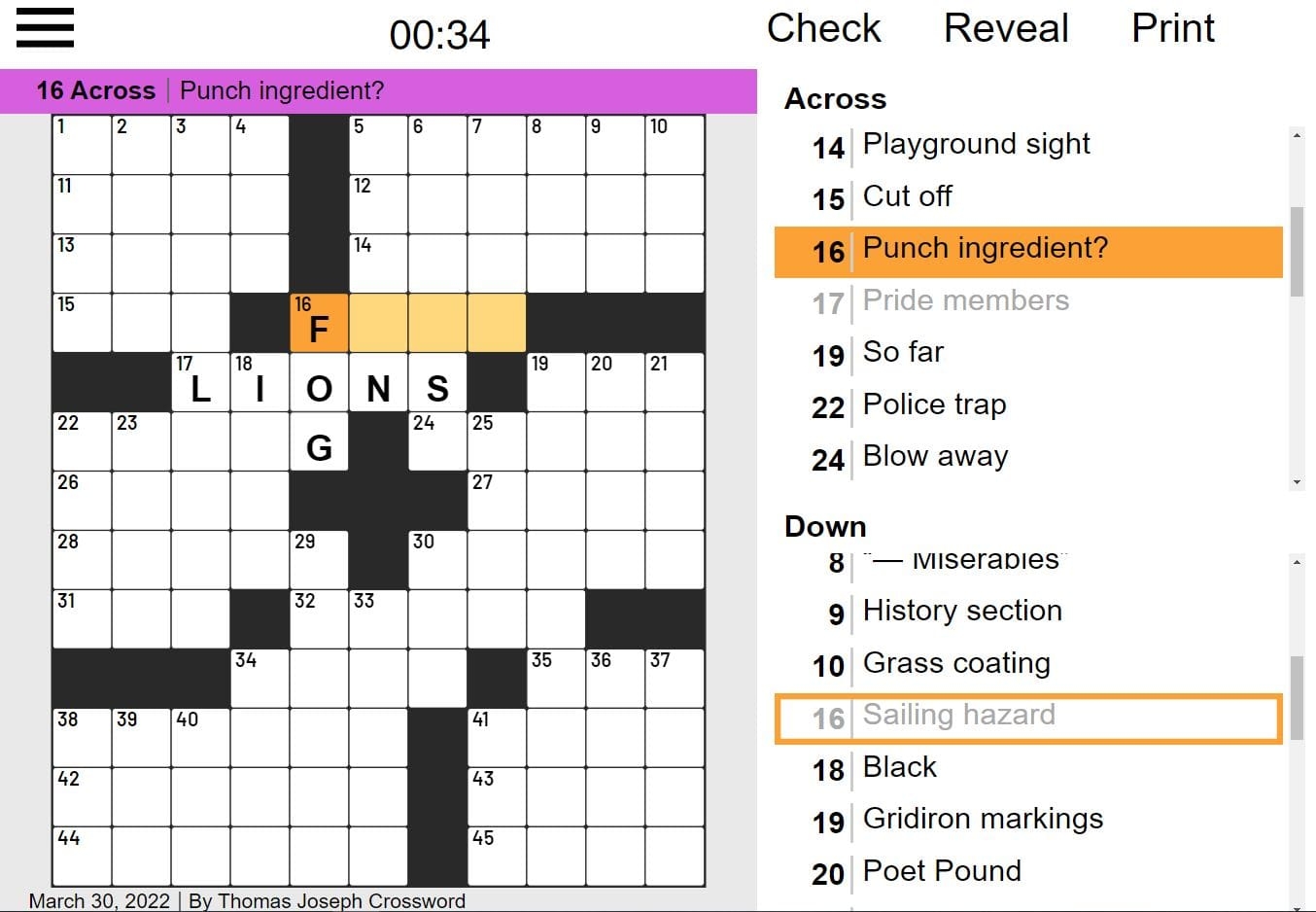 thomas joseph crossword answers