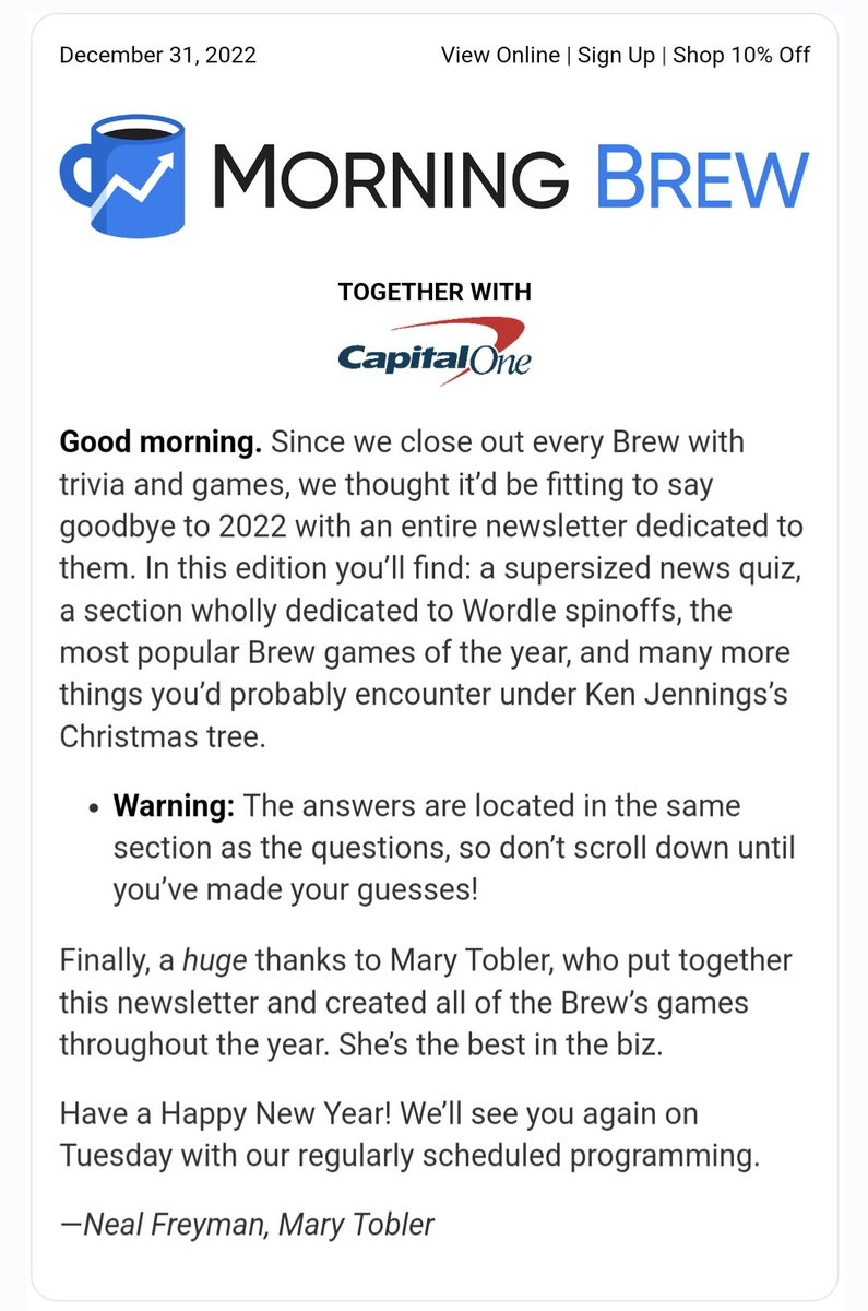 Today s MorningBrew Newsletter Is The GAMES EDITION I Had So Much Fun Doing This With Neal Freyman Who Is Truly The Best In The Biz Mega News Quiz Challenges The Year In Puzzles 
