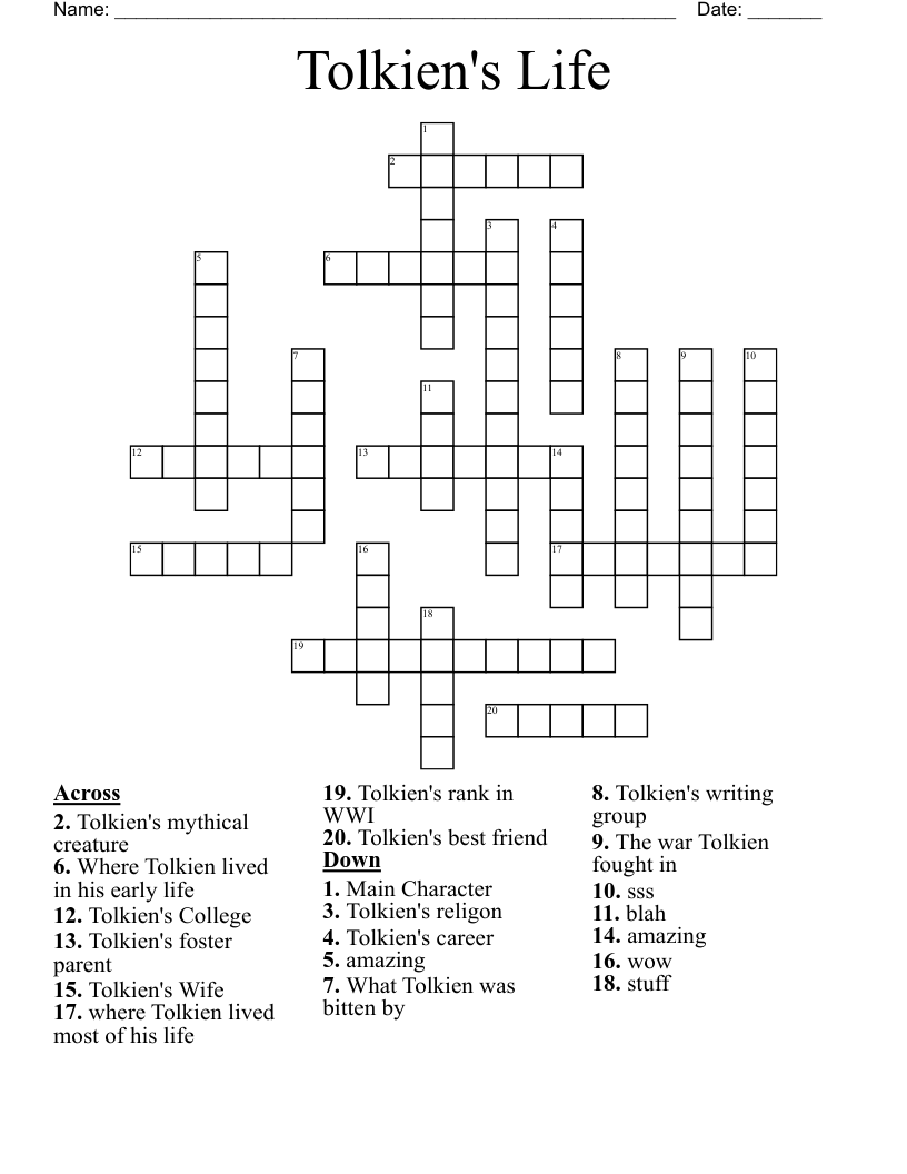 Tolkien Creature Crossword