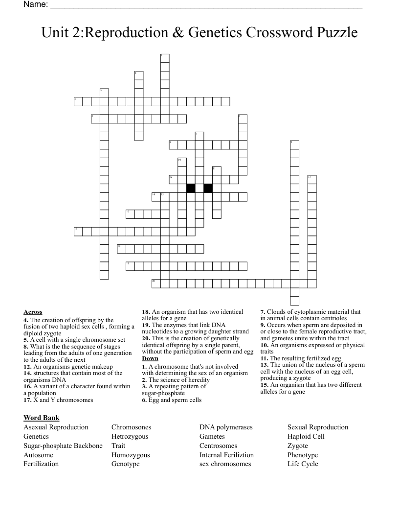Unit 2 Reproduction Genetics Crossword Puzzle WordMint Unit 2 Reproduction Genetics Crossword Puzzle WordMint