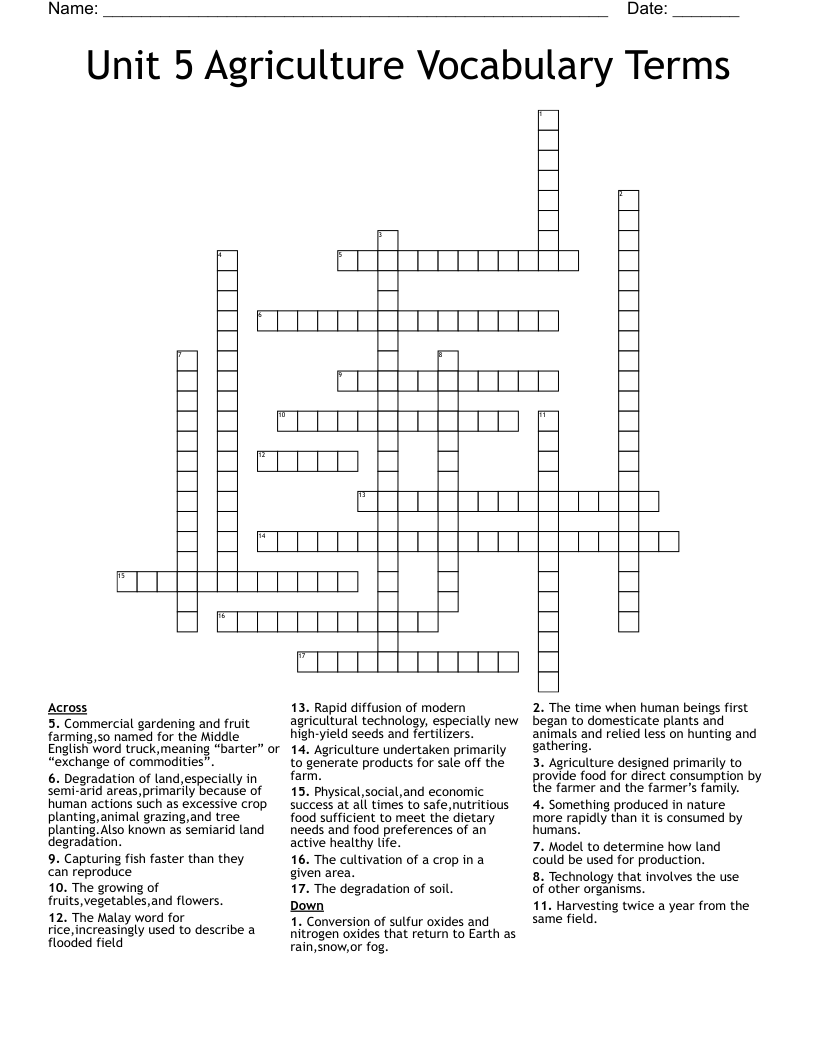 Unit 5 Agriculture Vocabulary Terms Crossword WordMint Unit 5 Agriculture Vocabulary Terms Crossword WordMint