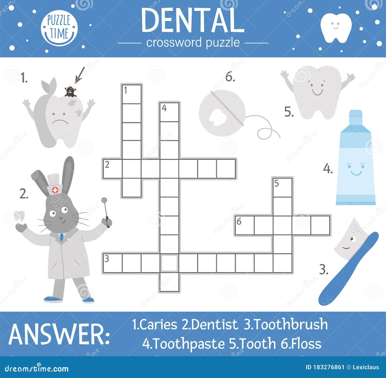 Vector Dental Care Crossword Puzzle Mouth Hygiene Quiz For Children Stock Vector Illustration Of Equipment Care 183276861