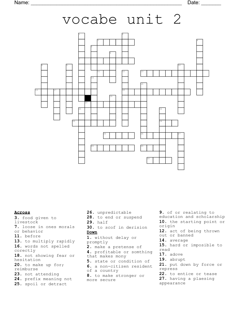 Vocabe Unit 2 Crossword WordMint